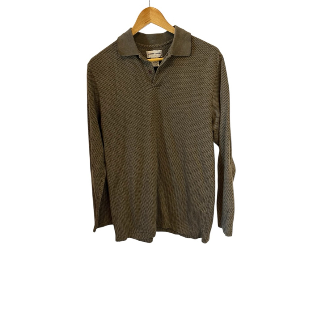 Men's Pierre Cardin Brown Patterned Long Sleeve Polo Shirt M